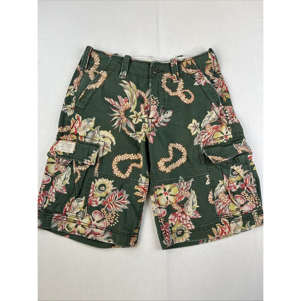 VTG Denim & Supply Ralph Lauren Cargo Shorts Mens Size 30 Green Floral Hawaiian